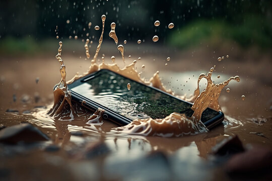 phone fell into a puddle of splashing water. Generative AI