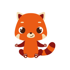 Cute little sitting red panda. Cartoon animal character for kids cards, baby shower, invitation, poster, t-shirt composition, house interior. Vector stock illustration