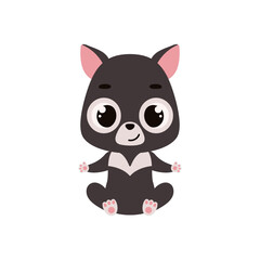 Cute little sitting Tasmanian devil. Cartoon animal character for kids cards, baby shower, invitation, poster, t-shirt composition, house interior. Vector stock illustration