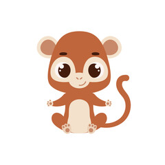 Cute little sitting monkey. Cartoon animal character for kids cards, baby shower, invitation, poster, t-shirt composition, house interior. Vector stock illustration