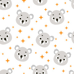 Cute little koala head seamless childish pattern. Funny cartoon animal character for fabric, wrapping, textile, wallpaper, apparel. Vector illustration