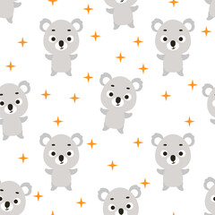 Cute little koala seamless childish pattern. Funny cartoon animal character for fabric, wrapping, textile, wallpaper, apparel. Vector illustration