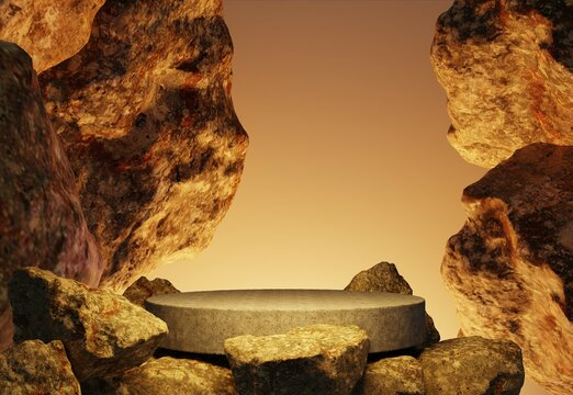 podium stone rocks 3d render
