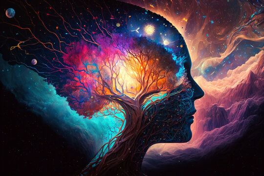 The human brain as a vast universe with neurons. Generative AI illustration