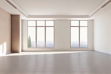 Fototapeta premium Empty White Room Background, Clean Blank Interior Mockup, Empty Space, Abstract Generative AI Illustration