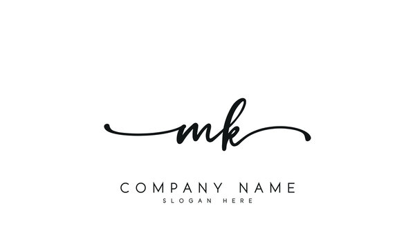 Handwriting letter mk logo design on white background.