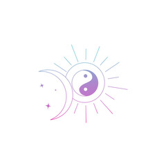 Astronomy set, stars moon sun harmony yin yang