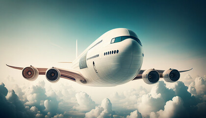Klimaschutz und Luftverkehr, Futuristisches modernes Wasserstoff-Flugzeug, Generative AI - obrazy, fototapety, plakaty