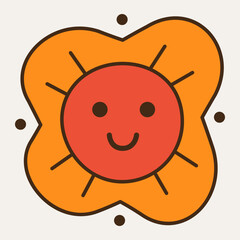 Smiling flower, abstract personage, mascot design, funny face, cute icon.