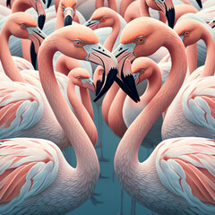 Naklejka premium Background of many flamingos. Generative AI.