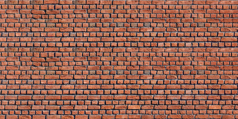 Red brick wall. Texture of old red brick wall panoramic backgorund.