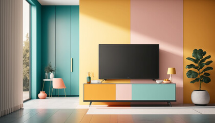 Modern interior design concept. Living room in pastel colors. Generative Ai