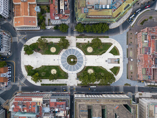Aerial view of the Plaza de Mayo in the city of Buenos Aires.