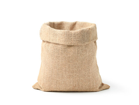 Empty Burlap Sack Isolated On White Background.