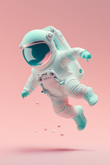 Generative ai 3d render illustration of cute funny cartoon astronaut floating