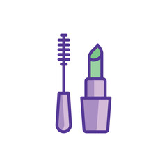 Makeup thin line icon: mascara and lipstick. Logo for makeup artist. Modern vector illustration.