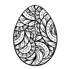 Vector easter egg mandala. Black and white antistress coloring page.