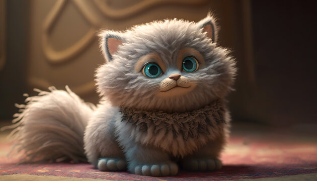 Get Ready to Fall in Love with this Fuzzy Kitten, Cute Animal Character, Generative AI