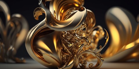 Edler Gold Hintergrund mit kunstvollen Formen, ai generativ