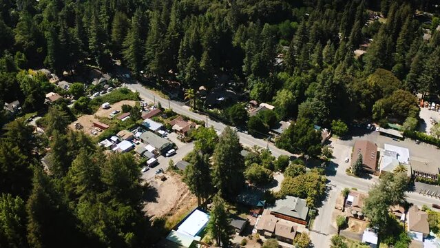 Drone shot of downtown Boulder Creek, California