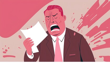 A cartoon-style, laid off business person in a pink slip concept depicts an individual who lost their job due to performance or financial issues. Generative AI