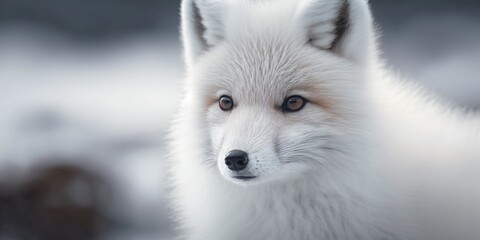 Naklejka premium Hübscher junger weißer Fuchs in freier Natur mit Schnee Porträt, ai generativ