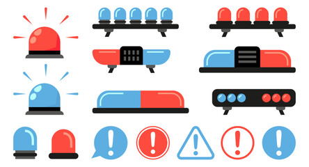 Siren and police attention siren collection in a flat design - obrazy, fototapety, plakaty