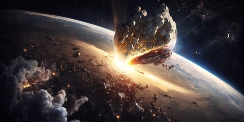 Meteorit Asteroid Einschlag auf Erde Simulation, ai generativ 
