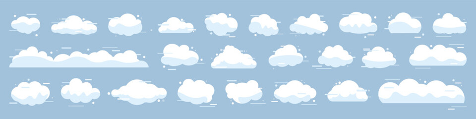 Cartoon sky cloud collection in a flat design. Set of cloud icons