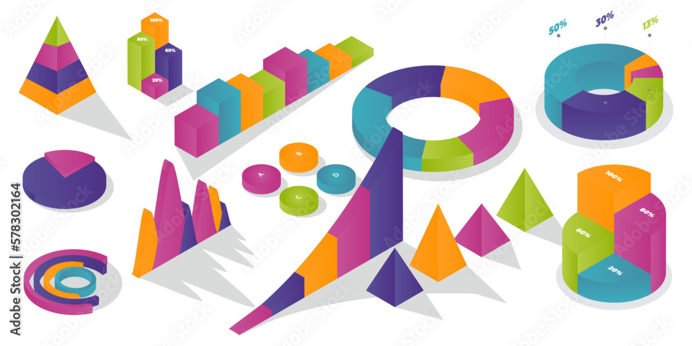 Poster infographic elements diagram collection in isometric design