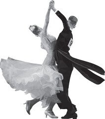 polygonal sport couple dancers in ballroom dance, shades gray vector on white background