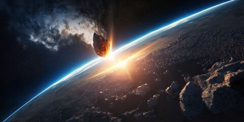 Fototapeta na wymiar Meteorit Asteroid Einschlag auf Erde Simulation, ai generativ 