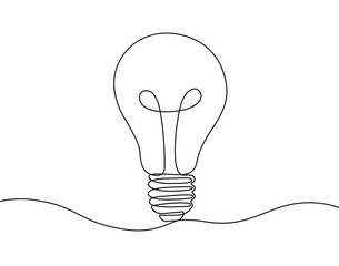 Continuous drawing line art of light bulb. Idea concept. Hand drawn one line vector illustration