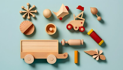 Children's old wooden toys, minimalist. Generative AI