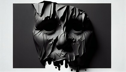 Masquerade tragic mask on white wall. Ai generative illustration. 