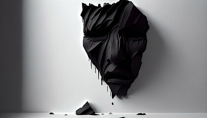 Black Tragedy Drama Mask on the wall. Crying mask for interior design. Abstract sadness realism. Ai generative illustration. 