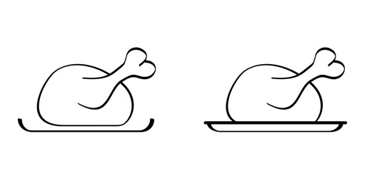 Cartoon chicken or turkey leg. BBQ, food meat. Fried crispy chicken legs. Roasted fast food drumsticks symbol. Fast food cafe concept. herbs, raw half chicken