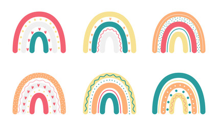 set of colorful doodle rainbows 