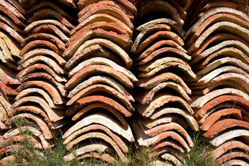 Old clay tiles for a theme of rural construction or rehabilitation of old houses.