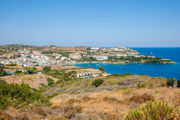 Fototapeta na wymiar Coastal view of Agia Pelagia Village, Crete island, Greece