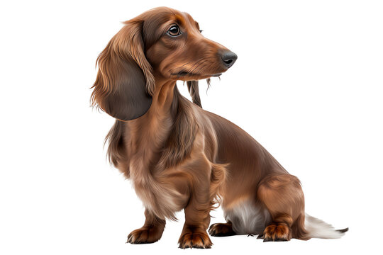 A lovable brown Dachshund sitting adorably and posing for a cute side view portrait. Generative AI.