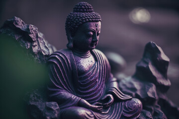Meditation: Meditating Buddha statue in a calm night atmosphere | Generative AI Production