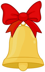 Christmas bell with red bow icon. Cartoon illustration Isolated on white background. 