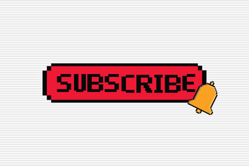 Subscribe button with bell icon.Pixel style with text.