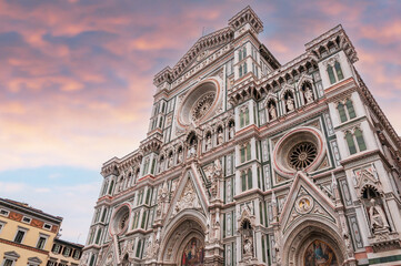 Fototapeta premium Main facade of the Cathedral of Santa Maria del Fiore in Florence in Tuscany, Italy
