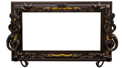 antique gold and runty copper picture frame with some leaves and flowers ornaments  as png file.
