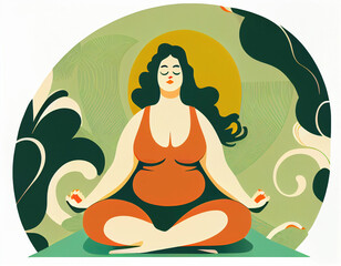 Obraz na płótnie Canvas Illustration of woman doing yoga, Simple Geometric Shapes, Generative AI.