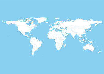 Obraz premium Vector world map - with Baby Blue color borders on background in Baby Blue color. Download now in eps format vector or jpg image.
