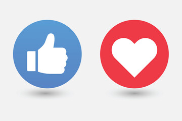 Flat hand like with red heart. vector illustration.