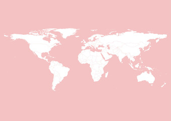 Vector world map - with Baby Pink color borders on background in Baby Pink color. Download now in eps format vector or jpg image.